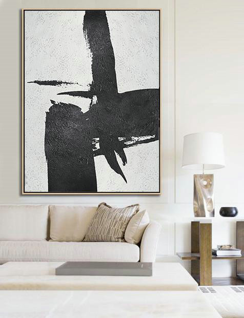 Large Abstract Art,Black And White Minimal Painting On Canvas - Wall Art Painting